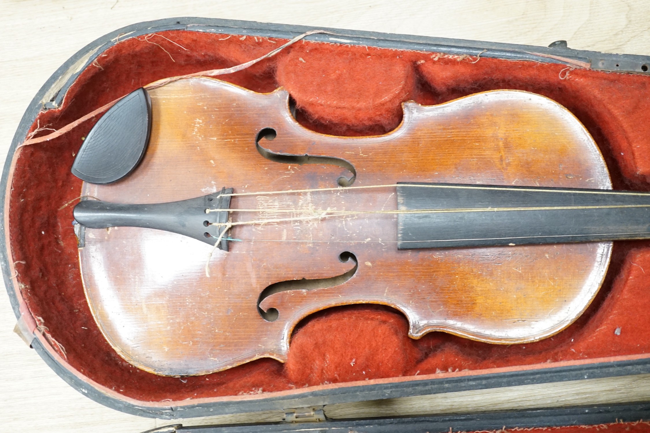 A late 19th century lion head violin and case
